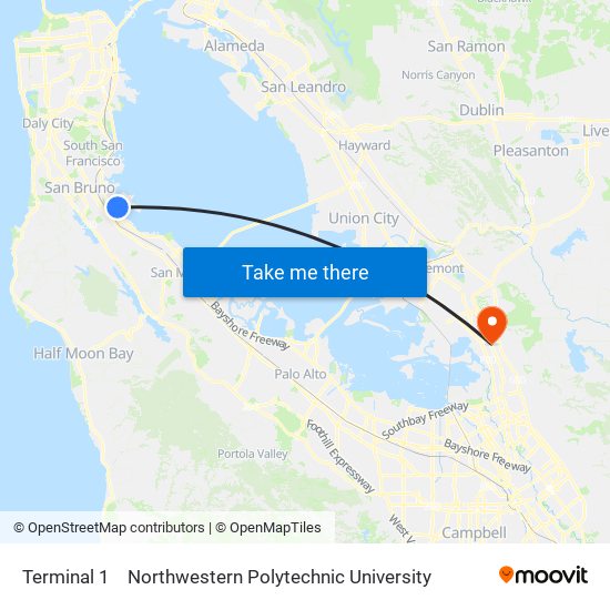 Terminal 1 to Northwestern Polytechnic University map