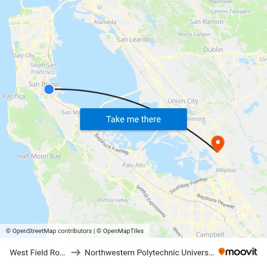 West Field Road to Northwestern Polytechnic University map