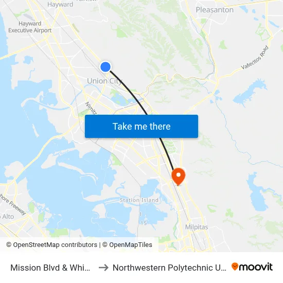 Mission Blvd & Whipple Rd to Northwestern Polytechnic University map