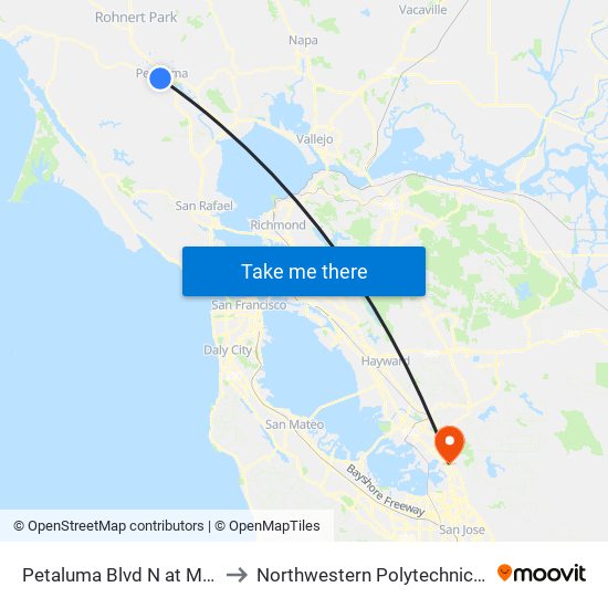 Petaluma Blvd N at Mary St SB to Northwestern Polytechnic University map