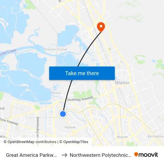 Great America Parkway Station to Northwestern Polytechnic University map