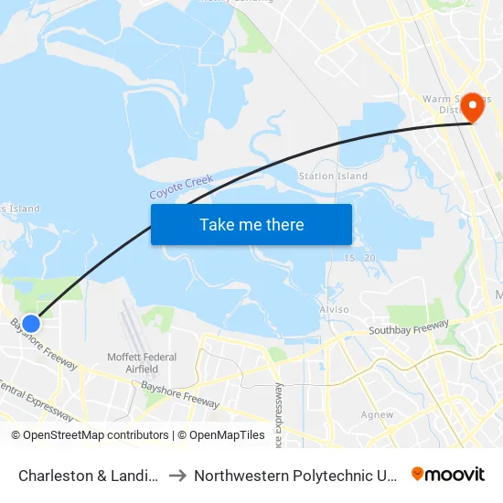 Charleston & Landing (E) to Northwestern Polytechnic University map