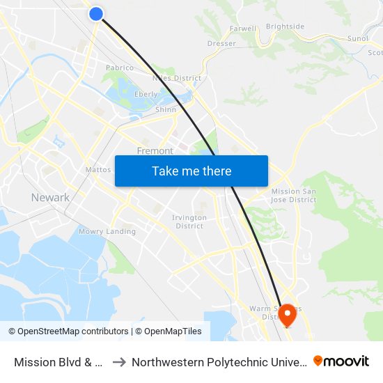 Mission Blvd & F St to Northwestern Polytechnic University map