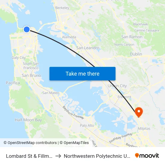 Lombard St & Fillmore St to Northwestern Polytechnic University map