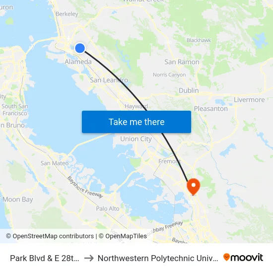 Park Blvd & E 28th St to Northwestern Polytechnic University map