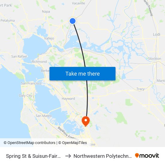 Spring St & Suisun-Fairfield Amtrak to Northwestern Polytechnic University map