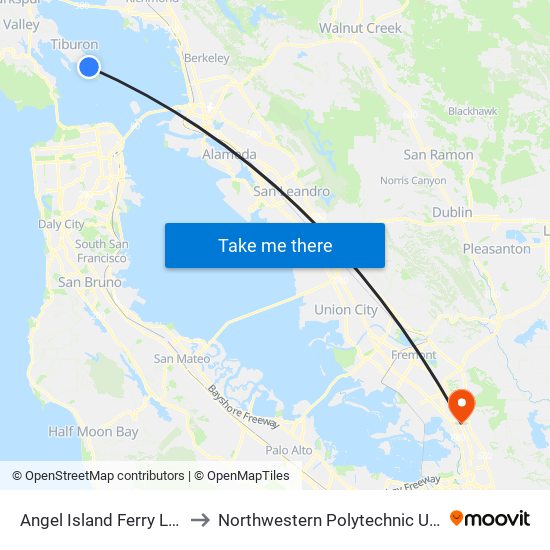 Angel Island Ferry Landing to Northwestern Polytechnic University map