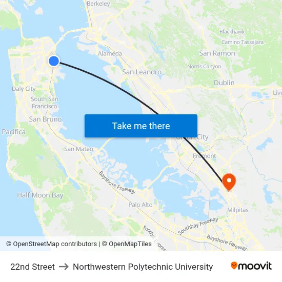 22nd Street to Northwestern Polytechnic University map