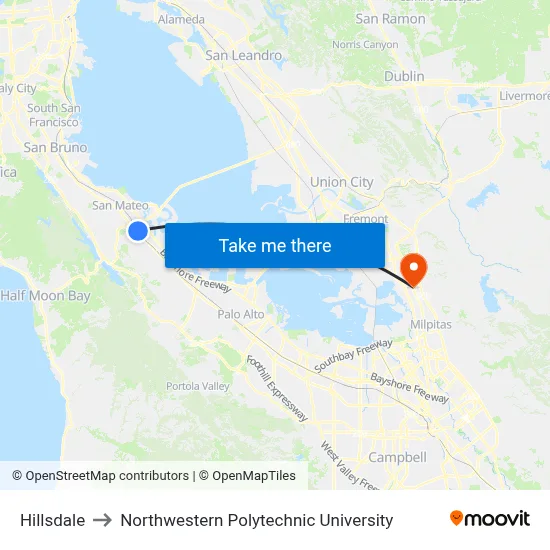 Hillsdale to Northwestern Polytechnic University map