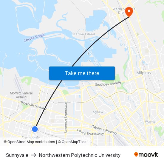 Sunnyvale to Northwestern Polytechnic University map