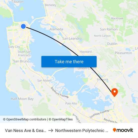 Van Ness Ave & Geary Blvd to Northwestern Polytechnic University map