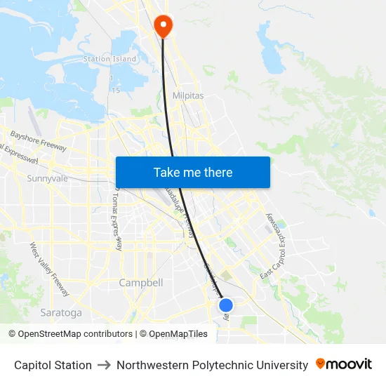 Capitol Station to Northwestern Polytechnic University map