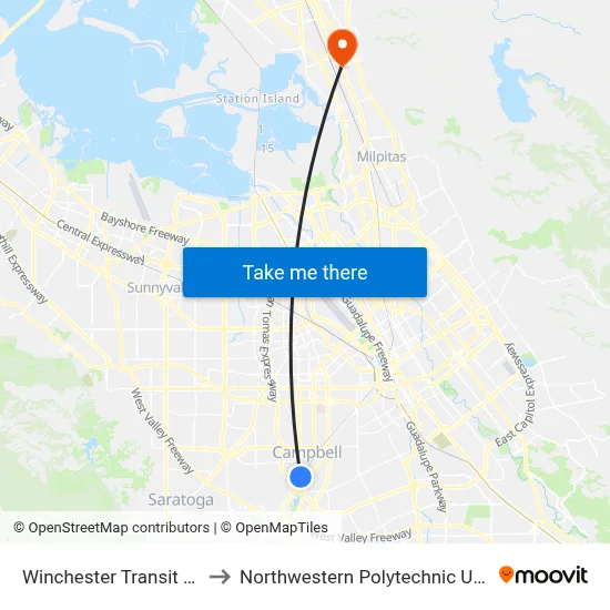 Winchester Transit Center to Northwestern Polytechnic University map