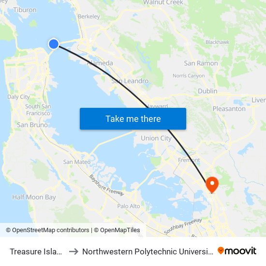 Treasure Island to Northwestern Polytechnic University map