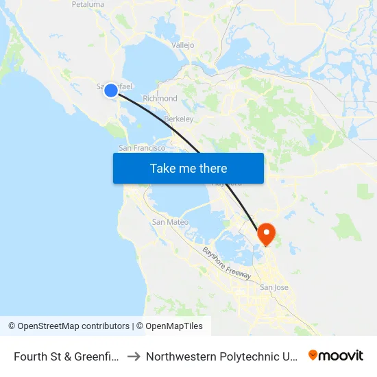 Fourth St & Greenfield Av to Northwestern Polytechnic University map