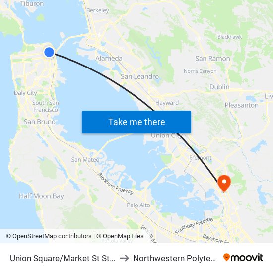 Union Square/Market St Station Northbound to Northwestern Polytechnic University map