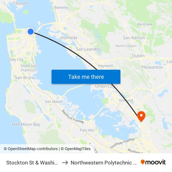 Stockton St & Washington St to Northwestern Polytechnic University map