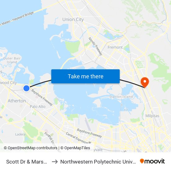 Scott Dr & Marsh Rd to Northwestern Polytechnic University map