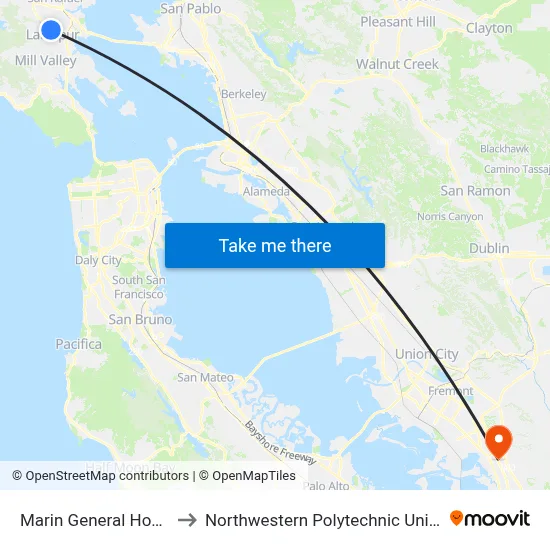 Marin General Hospital to Northwestern Polytechnic University map