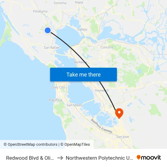 Redwood Blvd & Olive Ave to Northwestern Polytechnic University map