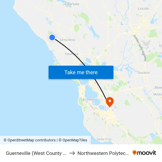 Guerneville (West County Services Center) to Northwestern Polytechnic University map