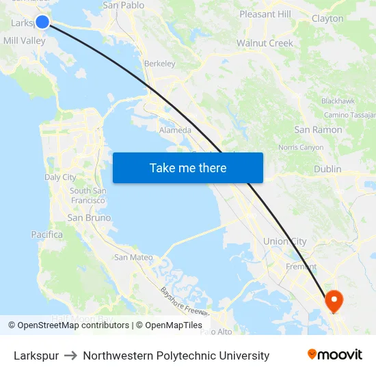 Larkspur to Northwestern Polytechnic University map