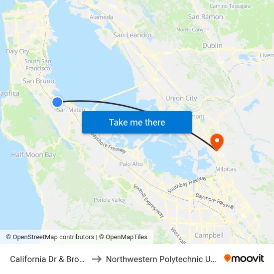 California Dr & Broadway to Northwestern Polytechnic University map