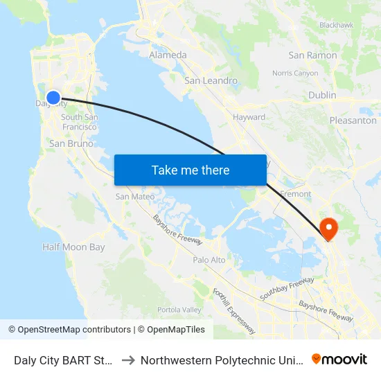 Daly City BART Station to Northwestern Polytechnic University map