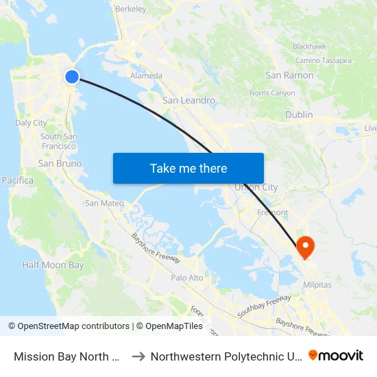Mission Bay North & 4th St to Northwestern Polytechnic University map