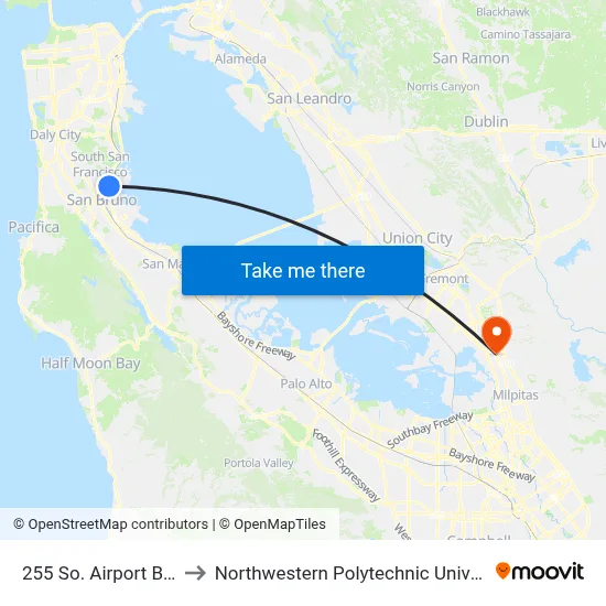 255 So. Airport Blvd. to Northwestern Polytechnic University map