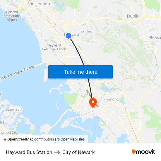 Hayward Bus Station to City of Newark map