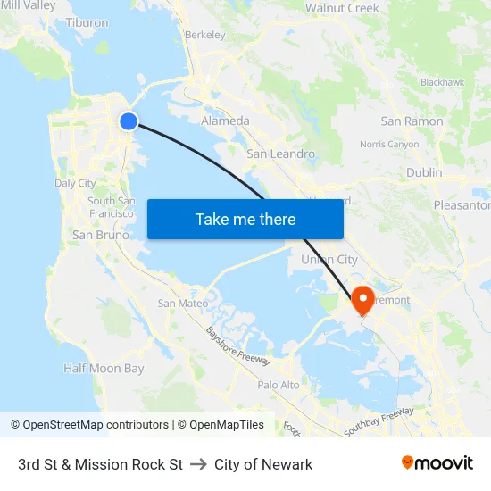 3rd St & Mission Rock St to City of Newark map