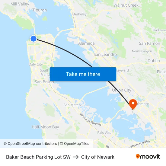 Baker Beach Parking Lot SW to City of Newark map
