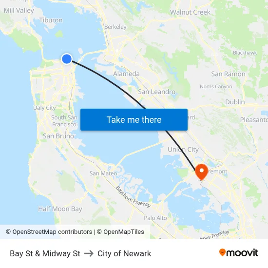 Bay St & Midway St to City of Newark map