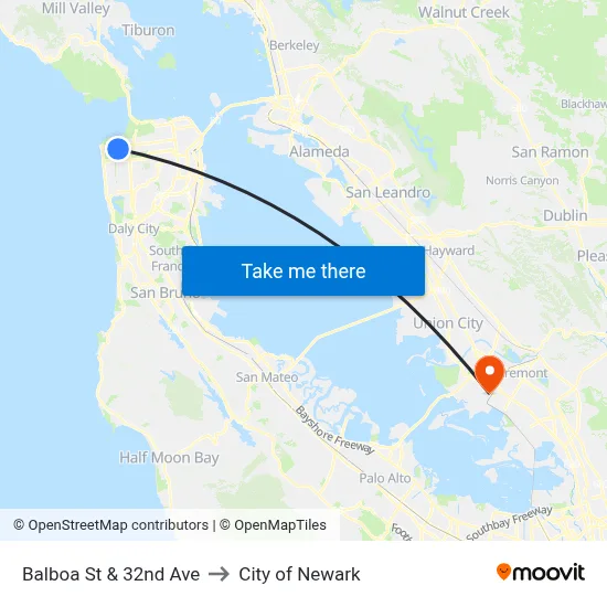 Balboa St & 32nd Ave to City of Newark map