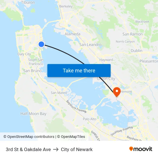 3rd St & Oakdale Ave to City of Newark map