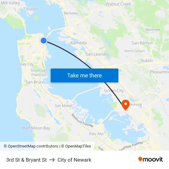 3rd St & Bryant St to City of Newark map
