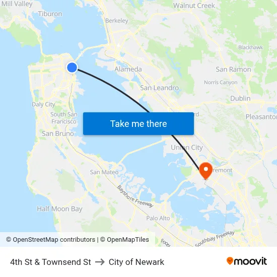4th St & Townsend St to City of Newark map