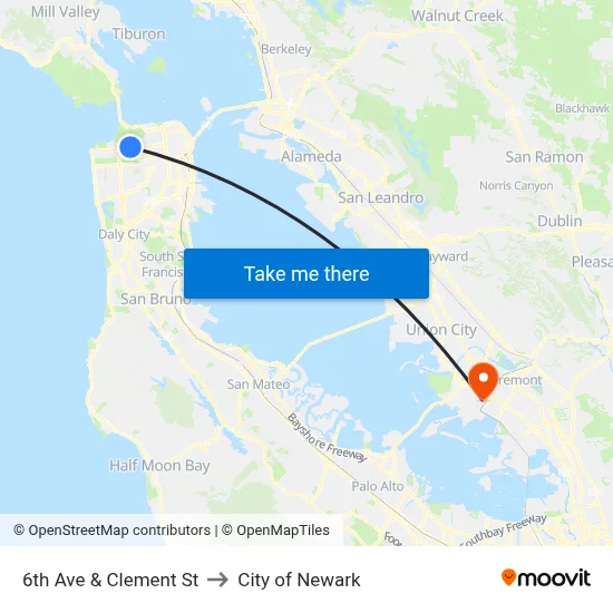 6th Ave & Clement St to City of Newark map