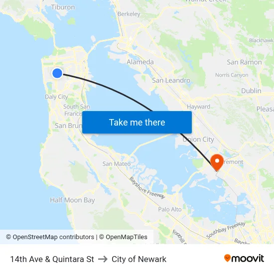 14th Ave & Quintara St to City of Newark map