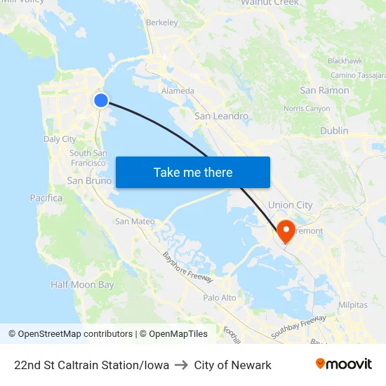 22nd St Caltrain Station/Iowa to City of Newark map