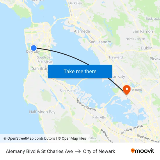 Alemany Blvd & St Charles Ave to City of Newark map