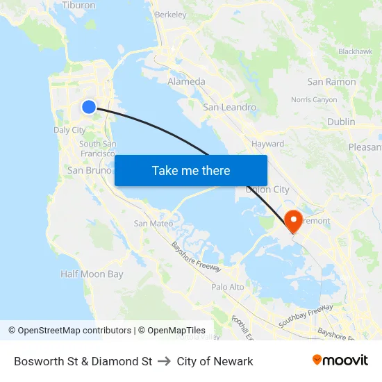Bosworth St & Diamond St to City of Newark map