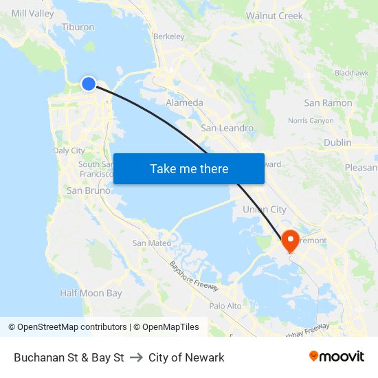 Buchanan St & Bay St to City of Newark map