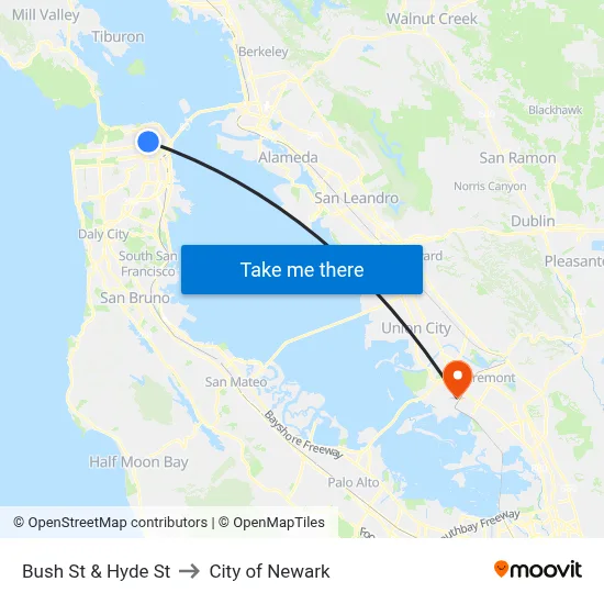 Bush St & Hyde St to City of Newark map