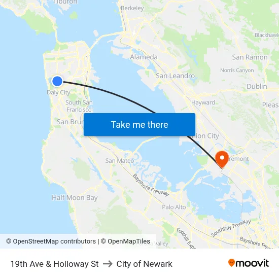 19th Ave & Holloway St to City of Newark map