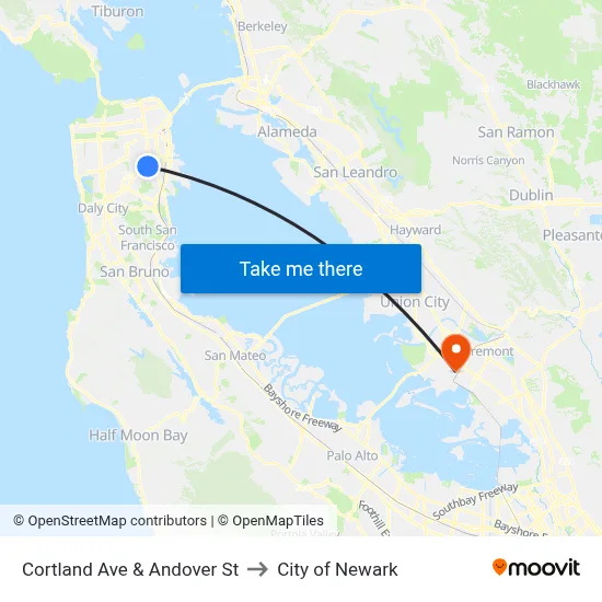 Cortland Ave & Andover St to City of Newark map