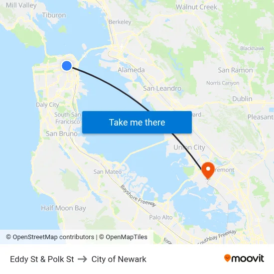 Eddy St & Polk St to City of Newark map
