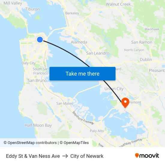 Eddy St & Van Ness Ave to City of Newark map