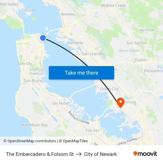 The Embarcadero & Folsom St to City of Newark map